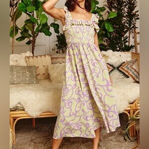 Bucketlist Ruffled Smocked Midi Dress – Sage & Lavender